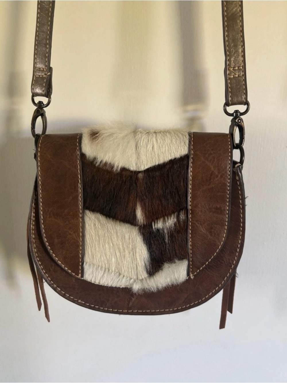 Tony Lama Genuine Leather Cowhide Small Crossbody Brown Saddlebag Purse